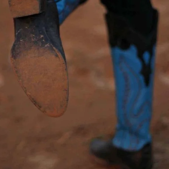 Panhandle Slim Black Blue BUCKAROO Boots marked 8.5B fit like 9 VINTAGE - Picture 5 of 5